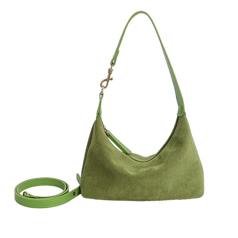 Women's Faux Suede Dumpling Bag - Solid Color Crossbody Handbag with Golden-Tone Hardware
