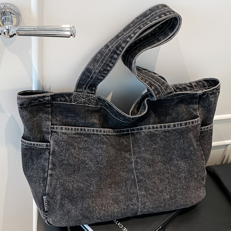 Perfect Lily Women'S Elegant Light Blue Tote Bag - Large Capacity, Soft Canvas Shoulder Bag with Multiple Zipper Compartments