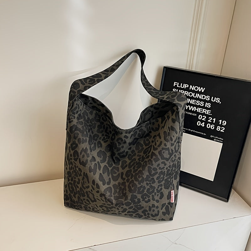 Leopard Print Shoulder Bag Durable Magnetic Closure Leopard Print Shoulder Bag - Spacious Casual Tote