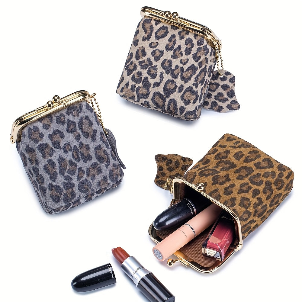OBCREATOR Women's Square Leopard Print Wallet - Multi-Compartment Zippered Coin Purse for Lipstick