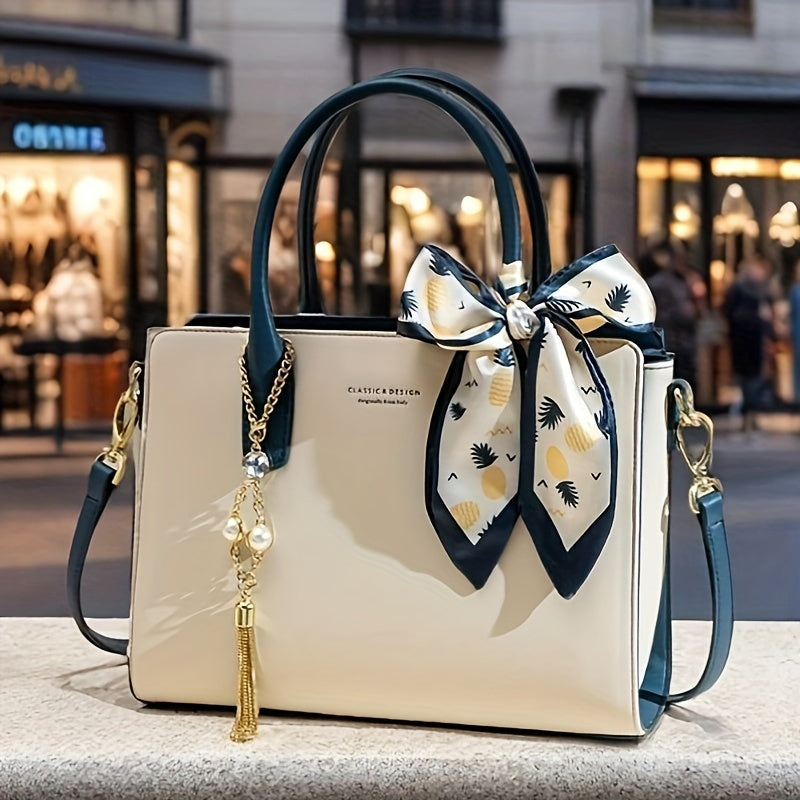 1pc Elegant Women'S Tote Bag with Removable Strap, Zipper Closure, Polyester Lining