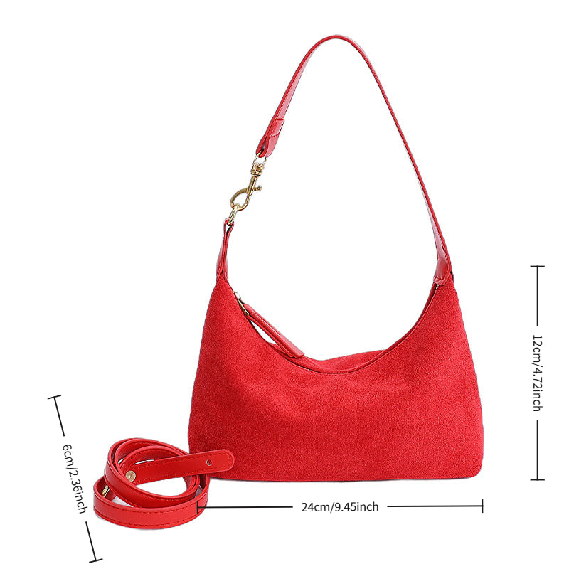 Women's Faux Suede Dumpling Bag - Solid Color Crossbody Handbag with Golden-Tone Hardware