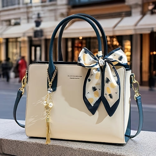 1pc Elegant Women'S Tote Bag with Removable Strap, Zipper Closure, Polyester Lining