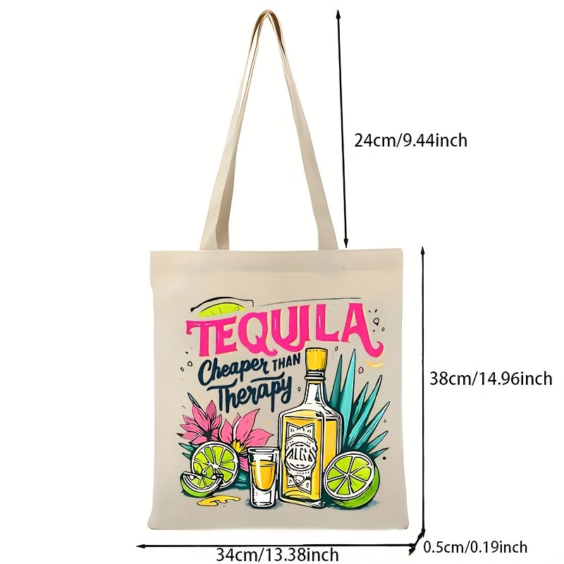 Large Tequila-Themed Tote Bag - Open Top Shoulder Bag with \