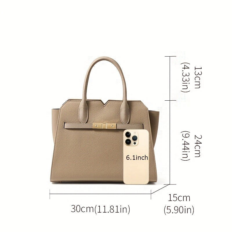 Women's Premium Second-Layer Leather Handbag - Large Capacity Deep Gray Tote with Golden-Tone Hardware