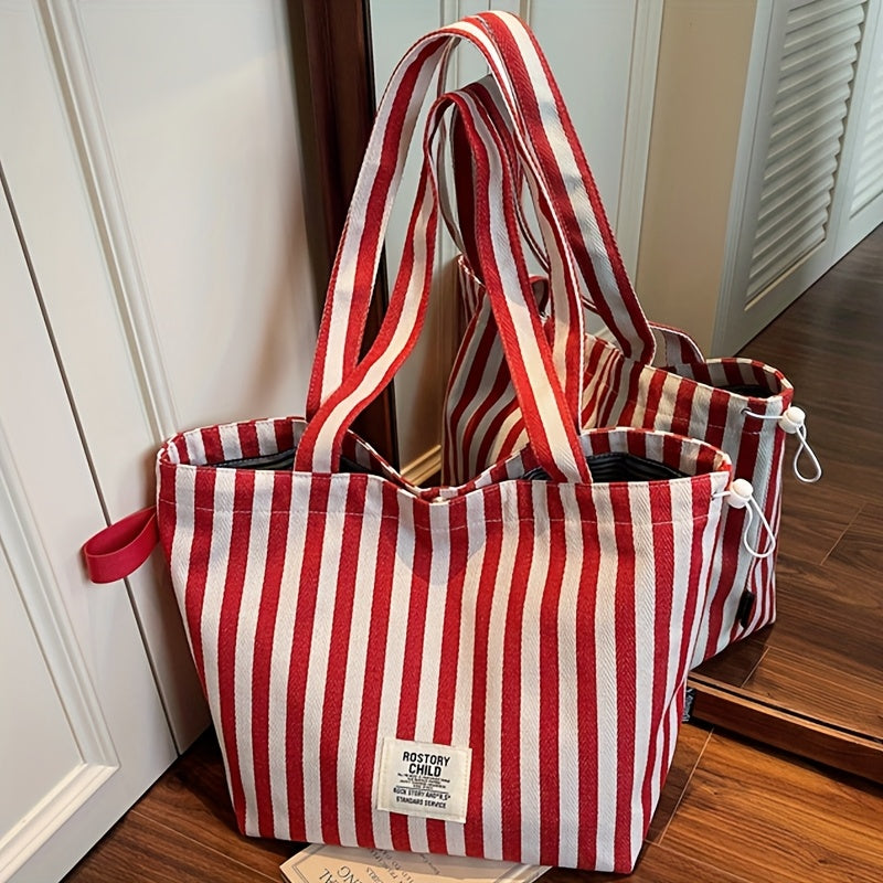 Ideal Gift Perfect Lily Women's Large Tote Bag - Red & White Striped Handbag, Spacious Purse With Magnetic Closure