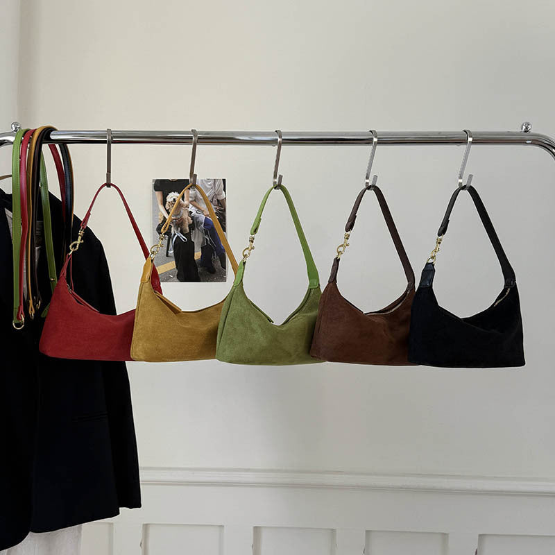 Women's Faux Suede Dumpling Bag - Solid Color Crossbody Handbag with Golden-Tone Hardware