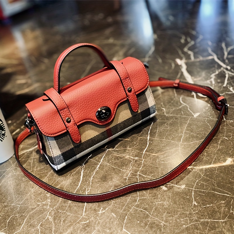 Vintage Plaid Canvas Handbag for Women - Adjustable Strap, Zipper Closure, Polyester Lining, Tassel Detail