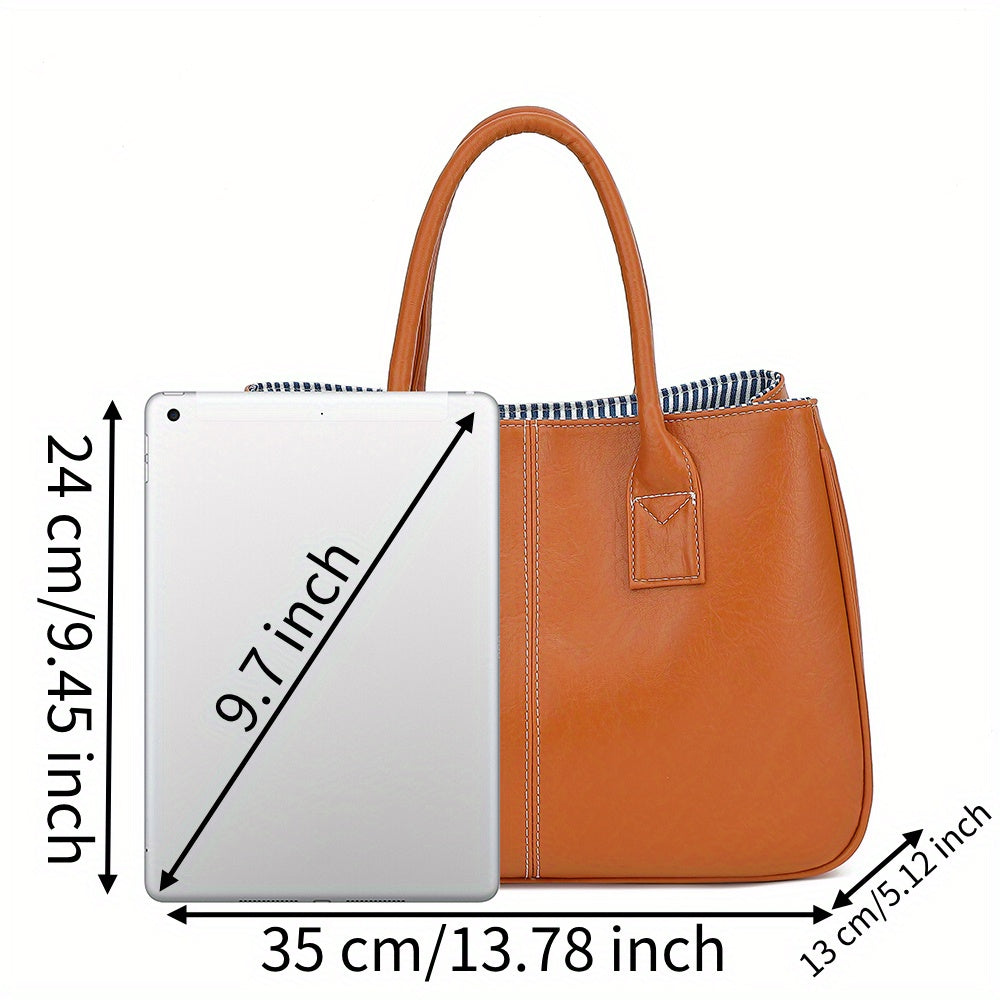 Wo 'S Classic Brown Handbag with Striped - Spacious Handbag for Work, Travel