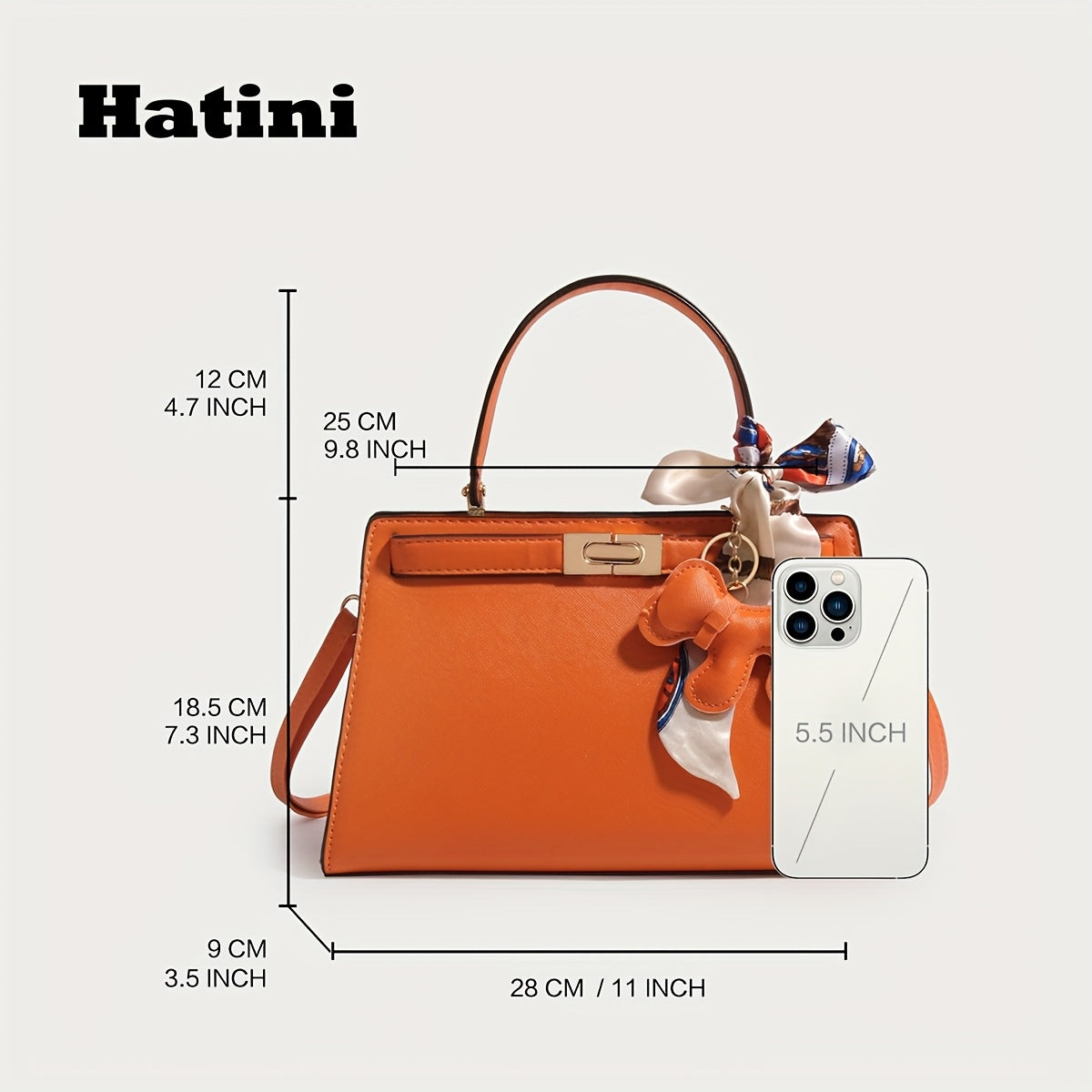 Bright Orange HATINI Women's Synthetic Faux Leather Handbag - 1pc Small Square Purse with Detachable Strap