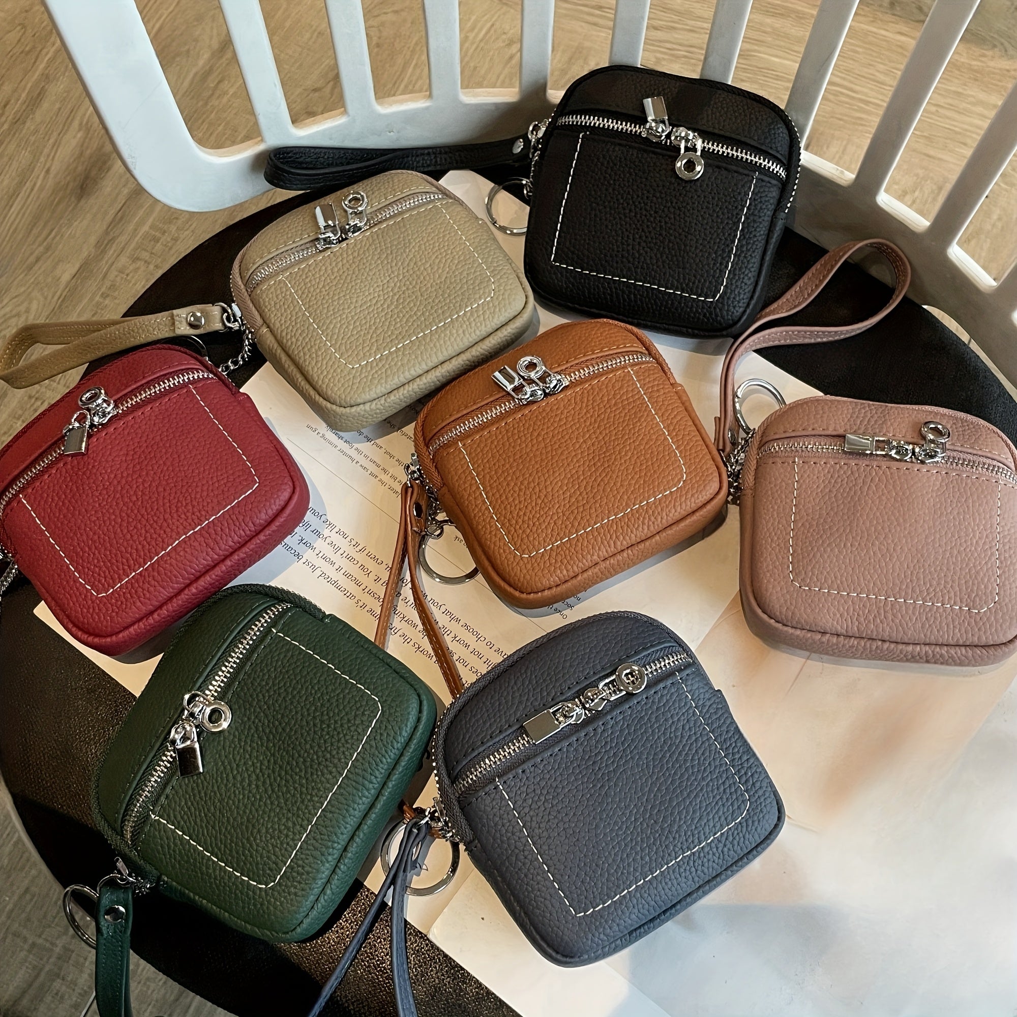 Genuine Leather Mini Coin Purse - Women's Zipper Handbag, Card Holder, Key Bag | Trendy, Compact, Cow Leather