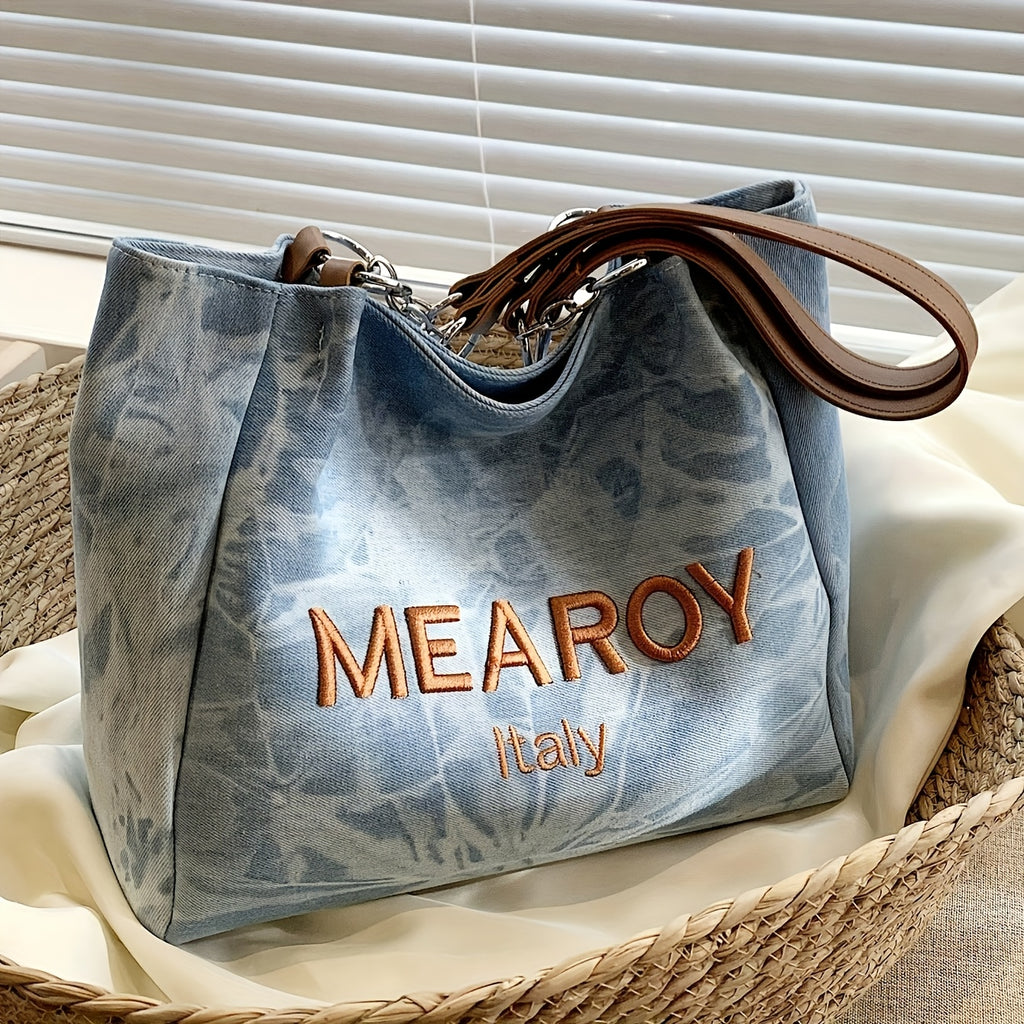 Mearoy Italy Fashion Tote Bag for Women, Large Capacity Denim Canvas Shoulder Bag
