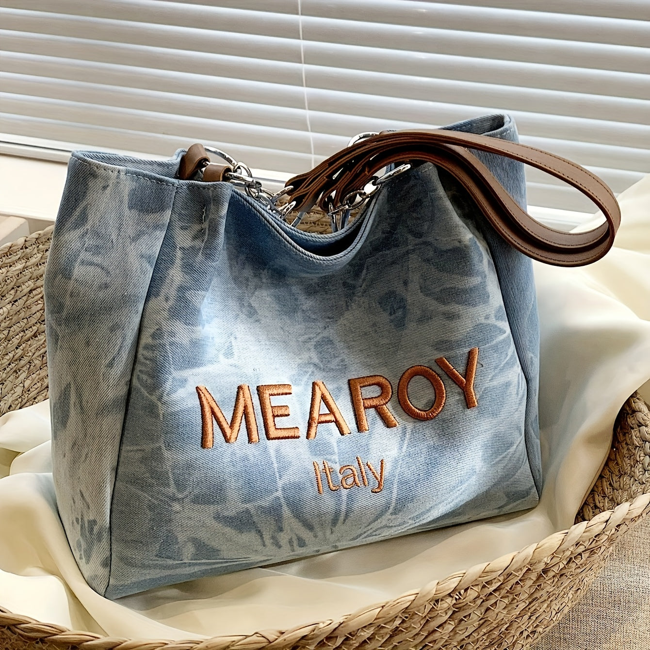 Mearoy Italy Fashion Tote Bag for Women, Large Capacity Denim Canvas Shoulder Bag