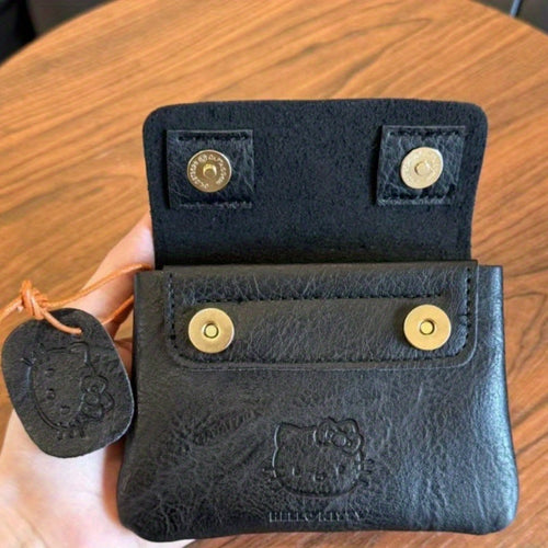 2pcs Hello Kitty Handmade Red Leather Cute Portable Small Card Holder Lady Coin Purse