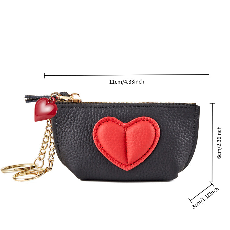 Genuine Leather Mini Wallet with Key Ring & Zipper Closure - Top-Grain Cowhide Coin Purse