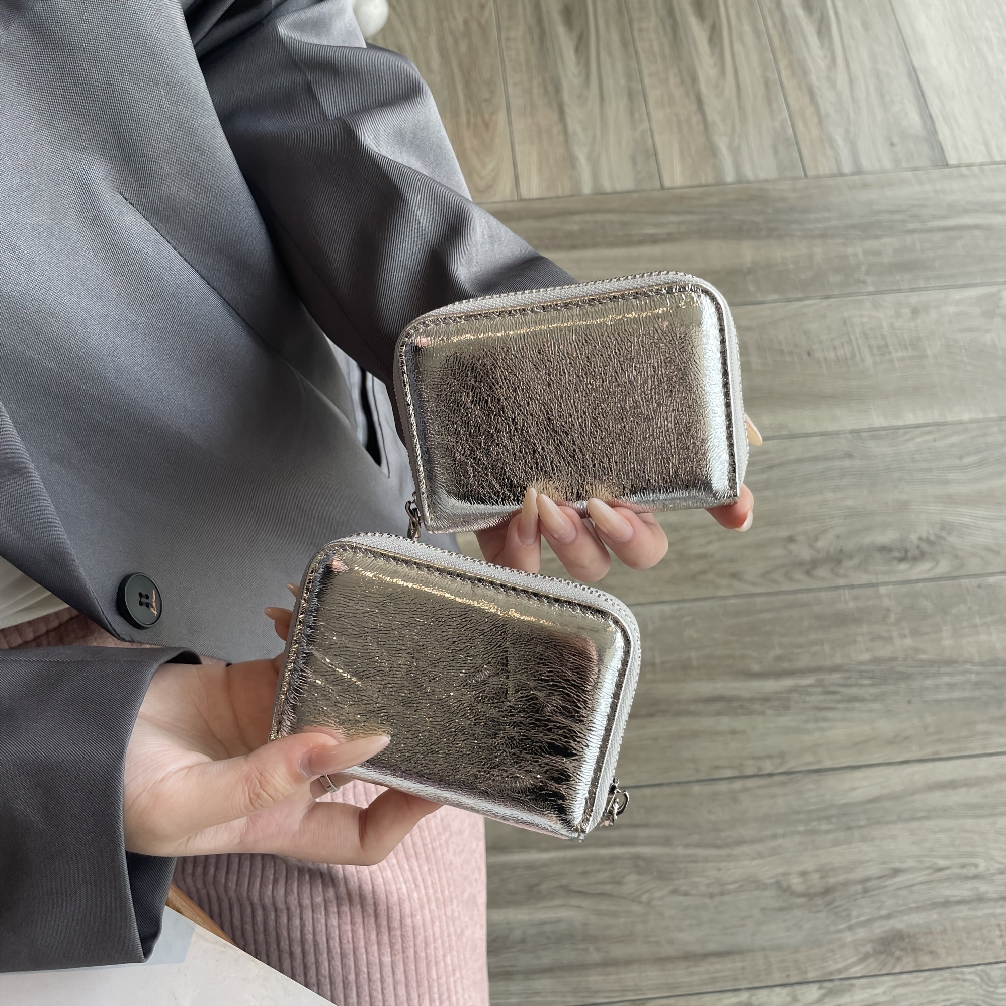 Genuine Genuine Leather Long Wallet for Women - Zipper Closure Compact Card Holder & Coin Purse with Polyester Lining