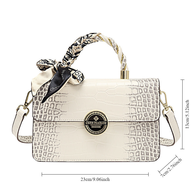 Elegant White Snake-Print Crossbody Bag with Detachable Strap – Versatile Shoulder Handbag for Women