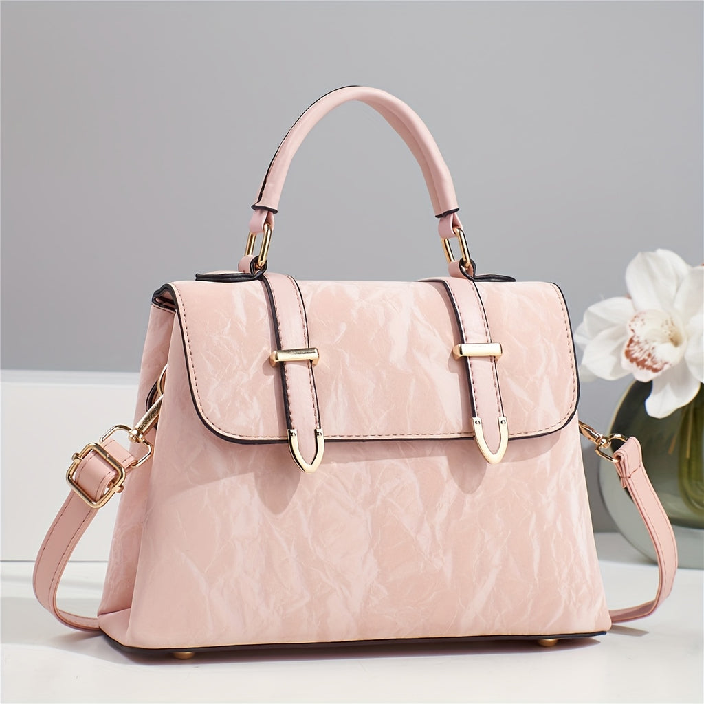 Elegant Women's Adjustable Handbag with Detachable Strap - Floral & Striped, Zipper Closure, Tassel Accents